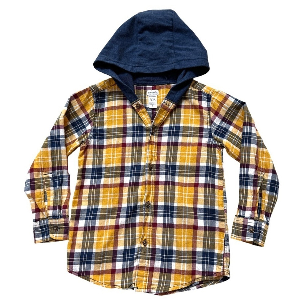 ⭐️ 5 for $25 Carter’s Kids Hooded Plaid Button Down Shirt Size 7